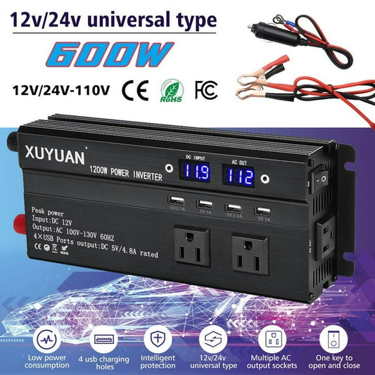 Inverter, DFITO 600W Car Power Inverter Dc 12V/24V to 110V Ac Converter, with Dual Ac Outlet and 4 USB Car Charger for Camping/ Road Trips/ Outdoor Work