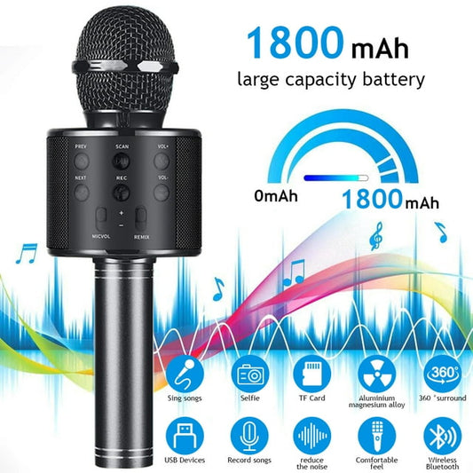 Karaoke Microphone for Kids, Wireless Bluetooth Karaoke Microphone for Singing, Portable Handheld Mic Speaker Machine, Gifts Toys for Girls Boys Adults All Age, Black