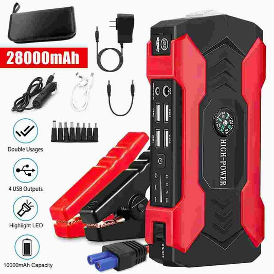 Multi-functional Car Battery Jump Starter 28000mAh Portable Charger Power Bank for Cell Phone, 4 USB Ports, LED Flashlight, Emergency 12V Auto Power Pack by DFITO