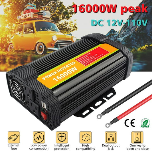 Power Inverters,1500W (Peak 3000W) Pure Sine Wave Power Inverter DC 12V to AC 100V 120V Car Converter with Dual Ac Outlet and USB Car Charger