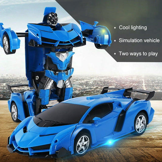 Remote Car Sport Transformer RC Robot Controller 2 IN 1 Kids Toy Toddler Gift for Forward Reverse Left/Right Vehicle Mode and Robot Mode,Blue