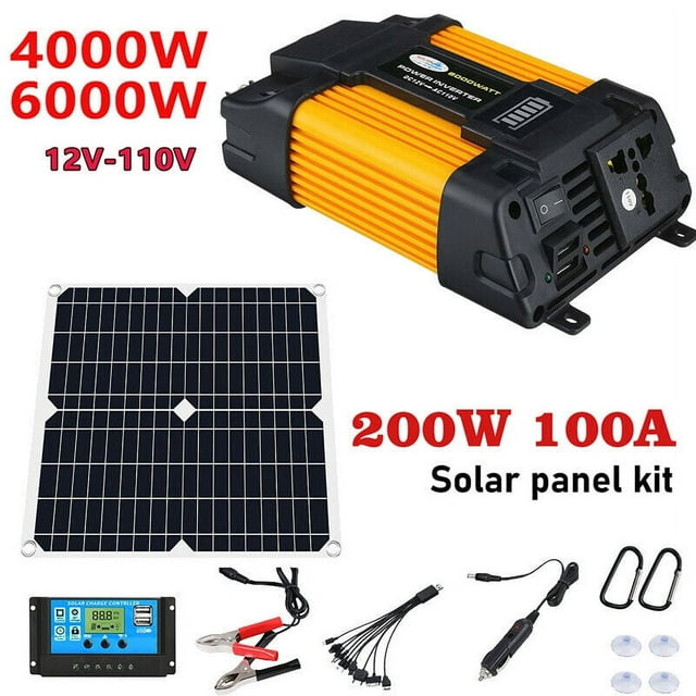 Solar Panel 200W 12 Volt DFITO Portable Solar Panel Charger, With 4000W Inverter Controller Suitable For Rv/Car/ Boat/Greenhouse/Dry Camping/ Garde /Shed/Cabin/ Gate Opener