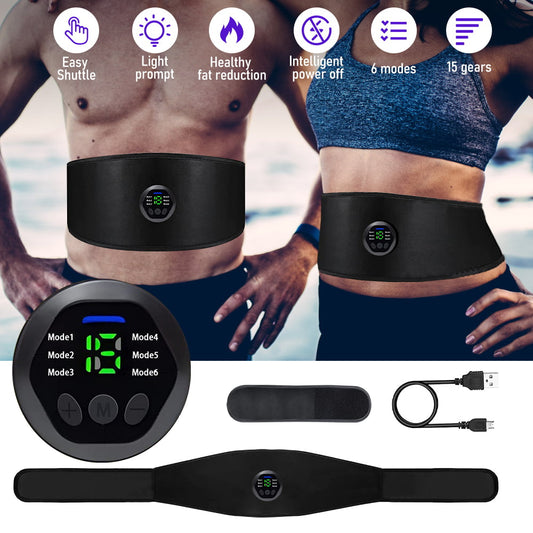 Wireless Ab Belt Abdominal Muscle Toner, EMS Smart Fitness Belt, Portable Ab Stimulator with 6 Modes 15 Intensity Levels Toning Belt, Fitness Workout Equipment for Men Women