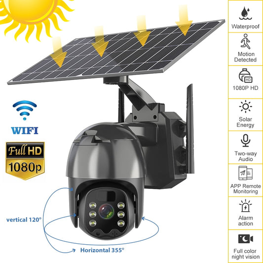 Zengest Solar Security Cameras Wireless Outdoor,1080P WiFi Solar Security Camera 6W Monocrystalline Silicon Solar Panel Battery Powered