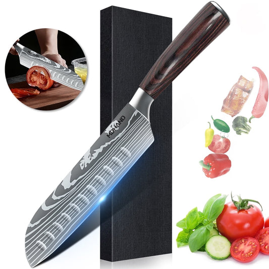 Dfito 7 inch Santoku Knife, Stainless Steel Ultra Sharp Kitchen Chef Knife