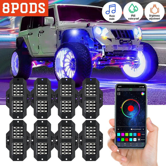 Rock Lights for Trucks,DFITO 8 Pods RGB LED Rock Lights with APP Control , High Bright Multilcolor Waterproof IP68 Rock Neon Light Kits for Pickup Off Road RZR SUV ATV UTV Car