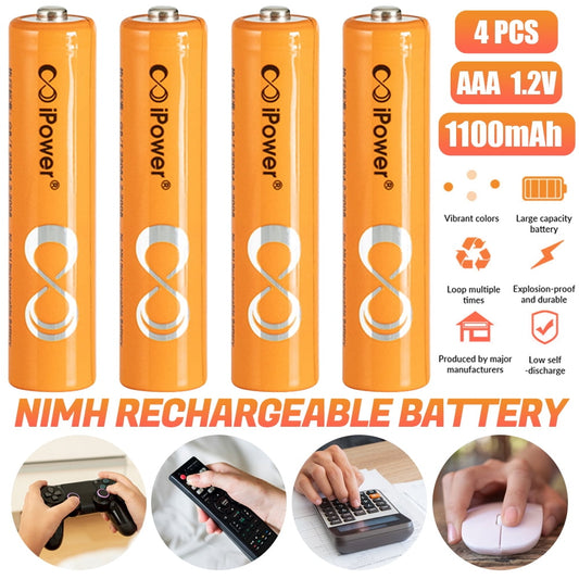 DFITO 4-Pack Rechargeable AAA NiMH High-Capacity Batteries, 1100 mAh, Recharge up to 1200x Times, Pre-Charged