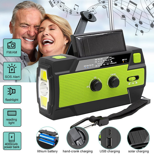 Emergency Weather Radio,DFITO Solar Hand Crank Weather Radio Built-in  4000mAh Power Bank ,LED Light,Cell Phone Charger, SOS Alarm for Household and Outdoor,Green