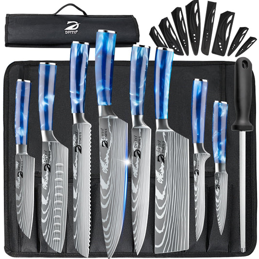 Kitchen Knife Set,DFITO 8 Pcs Professional Chef Kitchen Knife Set, Stainless Steel Cooking Knife Set, Blue