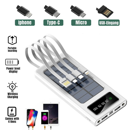 Solar Charger Power Bank,DFITO 40000mAh Portable Charger 4 USB with Dual 5V2.1A Outputs Wireless Fast Charger Built-in Solar Panel and Flashlights,White