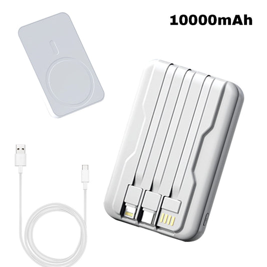 DFITO Wireless Portable Charger, 10000mAh Magnetic Power Bank with Built-in USB C Cables, Mag-Safe Battery Pack with LED Display for iPhone 15/14/13/12, White