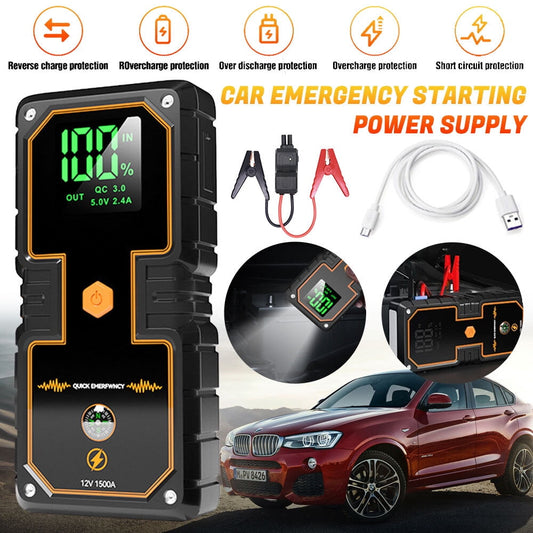 Upgraded Car Battery Jump Starter,DFITO 1500A Peak Portable Jump Starter with Dual USB Quick Charge and DC Output,12V Pack and Jumper Cables for 6.0L Gasoline and 3.0L Diesel Engines