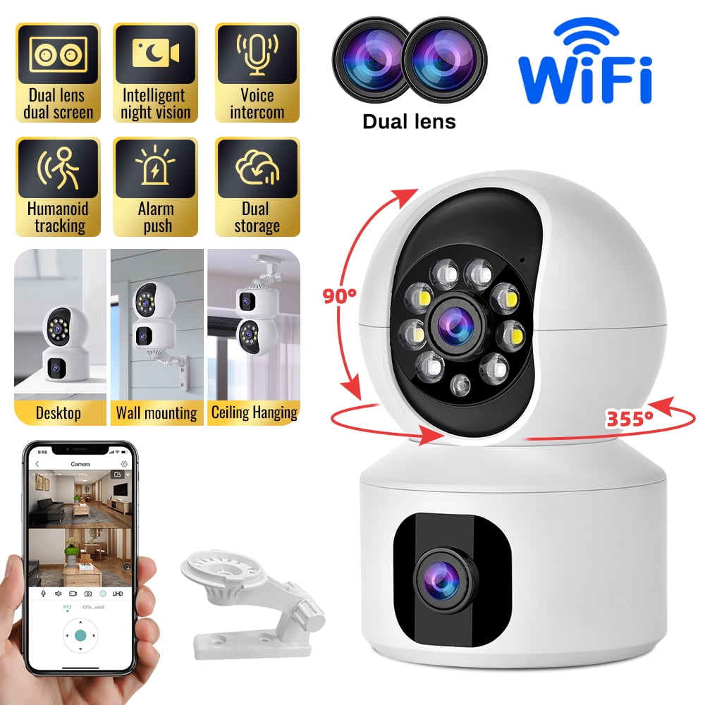 4MP Indoor Security Camera,DFITO Wi-Fi Home Security Pet Camera, Motion Tracking, Night Vision, 2-Way Audio, Dual Lens