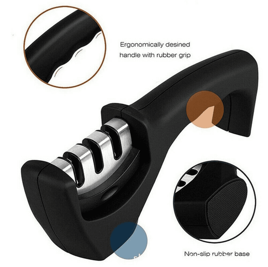 3-in-1 Kitchen Knife Accessories: 3-Stage Knife Sharpener Helps Repair, Restore, Polish Blades