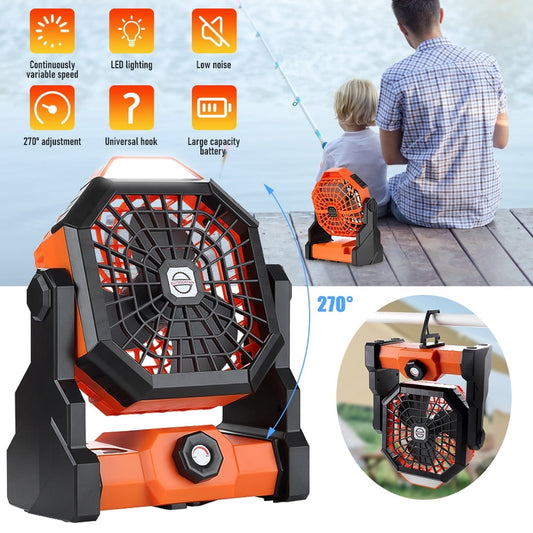 Camping Fan with LED Lantern,8inch Rechargeable Outdoor Tent Fan, 270¡ãHead Rotation,Stepless Speed & Quiet Battery Operated USB Fan