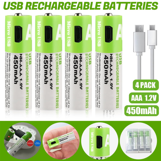 DFITO 4 Pack Rechargeable AA Lithium ion li-ion Batteries 1.5V 750 mWh USB C cable Type-C Cable
