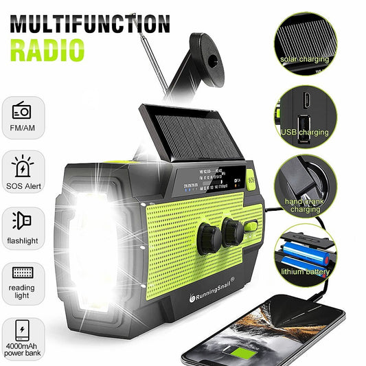 Emergency Weather Radio, DFITO 4000mAh Solar Hand Crank Radio, Bluetooth Speakers,Flashlight, SOS Alarm, Compass, Outdoor Camping Hiking Radio