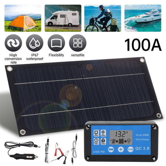 Solar Panel Kit 20W 12V,DFITO Solar Battery with 100A Controller,Monocrystalline Solar Panel for Boat Car RV Motorcycle Marine Automotive