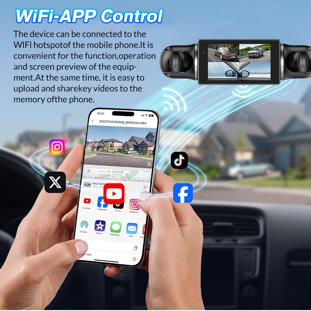 DFITO 4-Kanal-Armaturenbrett-Kamera, 1080P vorne hinten links rechts Auto-Kamera, WiFi-App, Nachtsicht, G-Sensor, Loop-Aufnahme