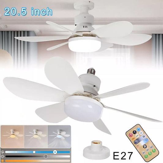 DFITO Socket Fan Light E27 Base with Remote Control,Adjustable speeds/Ceiling Fan Light,2H/4H Timer,40W,3000-6000K Brightness Dimmable,Ceiling Fan Replacement for Bedroom, Living Room, Kitchen