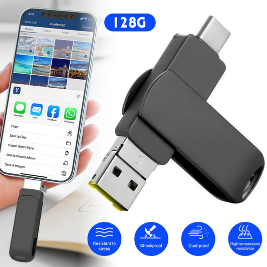 4 in 1 Flash Drive 128GB,DFITO USB C Flash Drive, Thumb Drive Photo Memory Stick for Android iPhones/Tablet/PC/Mac (128GB, Black)