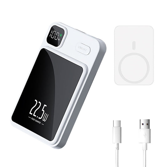 Wireless Portable Charger,DFITO 5000mAh Magnetic Power Bank with Type-C Cable LED Display 22.5W PD Fast Charging Lighting Mag-Safe Battery Pack for iPhone 15/14/13/12/Pro/Pro Max,White