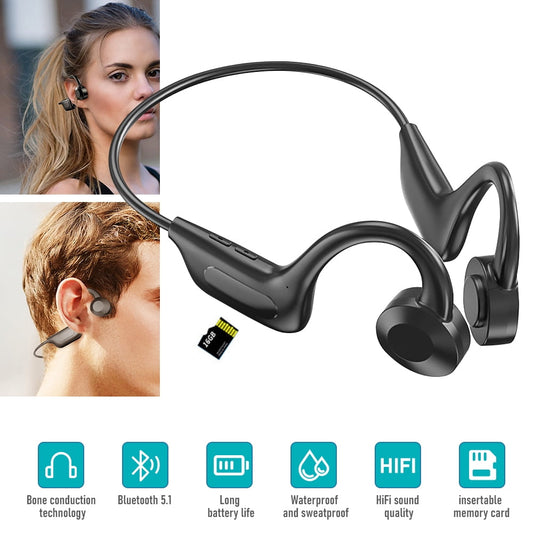 Open Ear Air Bone Conduction Bluetooth Headphone,V5.1Configuration Builtin microphone Wireless Sport Conduction Headphone,Suitable Sports/Office/Outdoor(Support SD Card)
