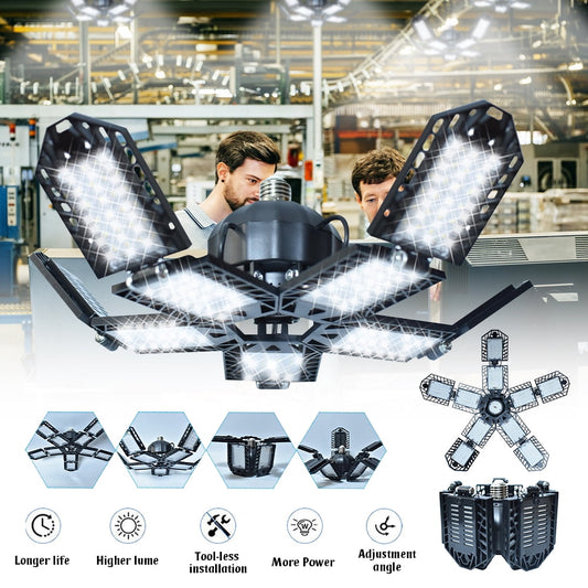 LED Garage Light 180W, 15000lm Garage Ceiling Lighting with E26/E27 Medium Base, 6000K Deformable LED Shop Light, 10 Adjustable Panels Lights for Garage, Workshop