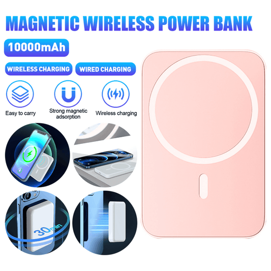 Wireless Portable Charger,DFITO 10000mAh Magnetic Power Bank,Magnetic Power Bank Wireless Charger,Safe Battery Pack for iPhone 13/12/Pro/Pro Max,Pink