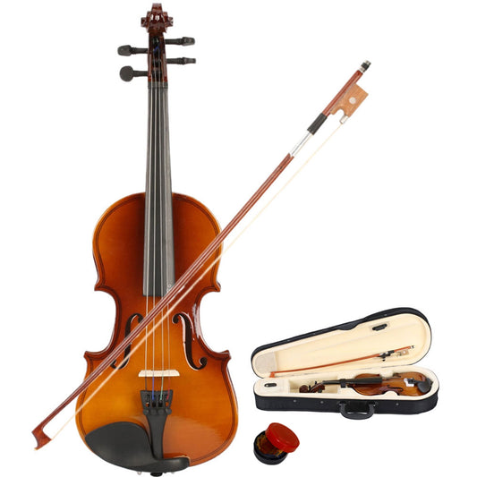 DFITO 1/8 Size Solid Wood Student Violin Complete Package W/ Case Bow Rosin String Tuner Stand Complete Package, Brown