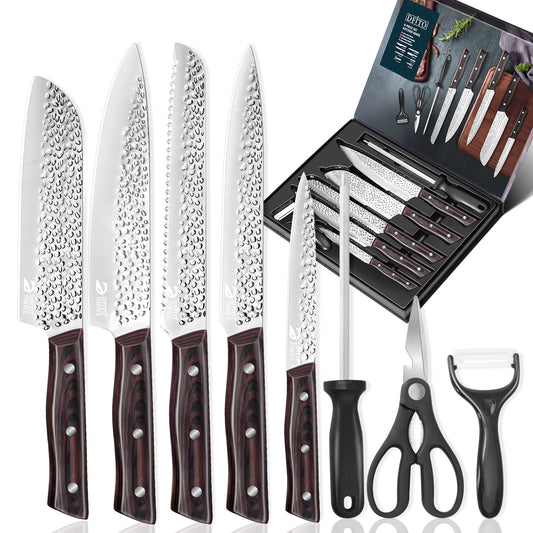 Chef Knife Set,DFITO 8Pcs Stainless Steel Kitchen Knife Set, Chef Knife, Bread Knife, Slicing Knife, Utility Knife, Paring Knife, Knife Sharpener, Extra Sharp