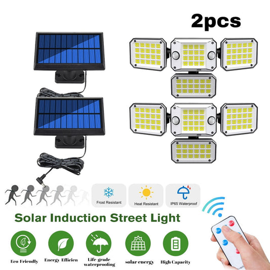 Solar Outdoor Lights -DFITO 2500LM 296 LED Motion Sensor Outdoor Lights, 4 Heads IP65 Waterproof Powered Security Flood Lights, 270¡ãWide Lighting Angle Wall Light with Sensors for Backyard Yard