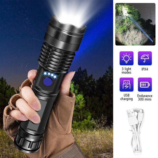 Rechargeable LED Flashlight High Lumens,DFITO Super Bright 990000 Lumens Handheld Flash Light, Water-Resistant, Zoomable, 3 Light Modes for Emergency, Camping