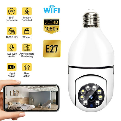 Wifi Surveillance Camera, DFITO Light Bulb Camera, Wireless Waterproof IP65, Automatic Human Tracking Night Vision Security Camera