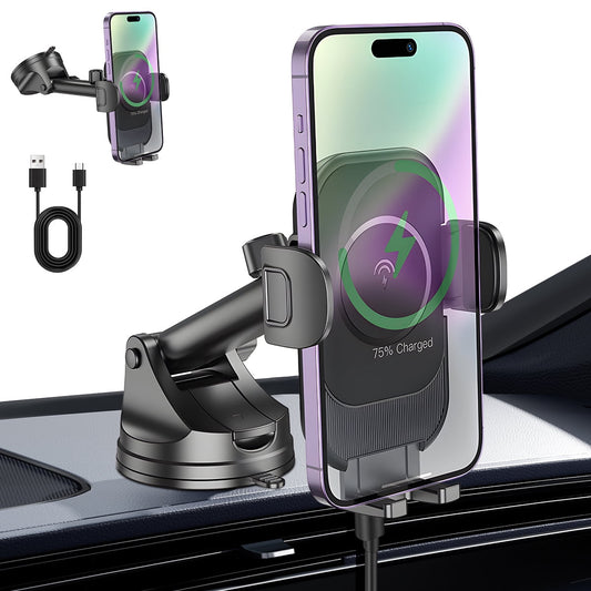 Phone Mount for Car Phone Holder,DFITO 15W Wireless Car Charger, with Flexible Long Neck for iPhone 12 Pro/XR/XS Max/X/8/7 Plus/Samsung S10+/Note 9/S8 Plus/S7 Edg