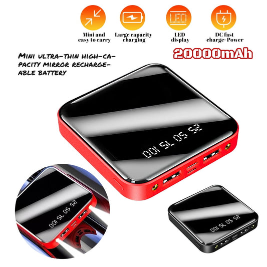 DFITO 20000mAh Mini Power Bank, Dual USB Ports Power Bank, Portable Travel Charger Power Bank, Mirror Screen, LED Digital Display, Red