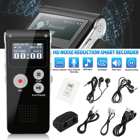 DFITO 32GB Digital Voice Recorder Voice Activated Recorder for Lectures, Meetings, Interviews Audio Recorder Portable Tape Dictaphone with Playback, USB, MP3
