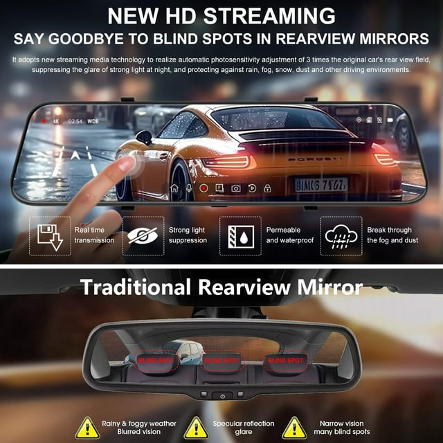 10" Mirror Dash Cam,DFITO 1080P FHD Full Touch Screen Front and Rear View Backup Camera,G-Sensor, Parking Monitor, 170° Wide Angle,with 5.5 Meters Cable