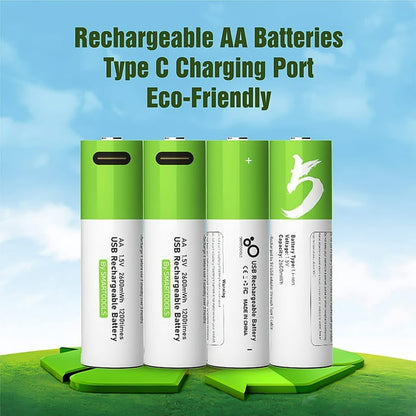 DFITO USB Rechargeable AA Battery, 1.5V / 2600mWh Rechargeable Lithium AA Batteries, Over 1200 Cycles, 1.5 Hours Fast Charging