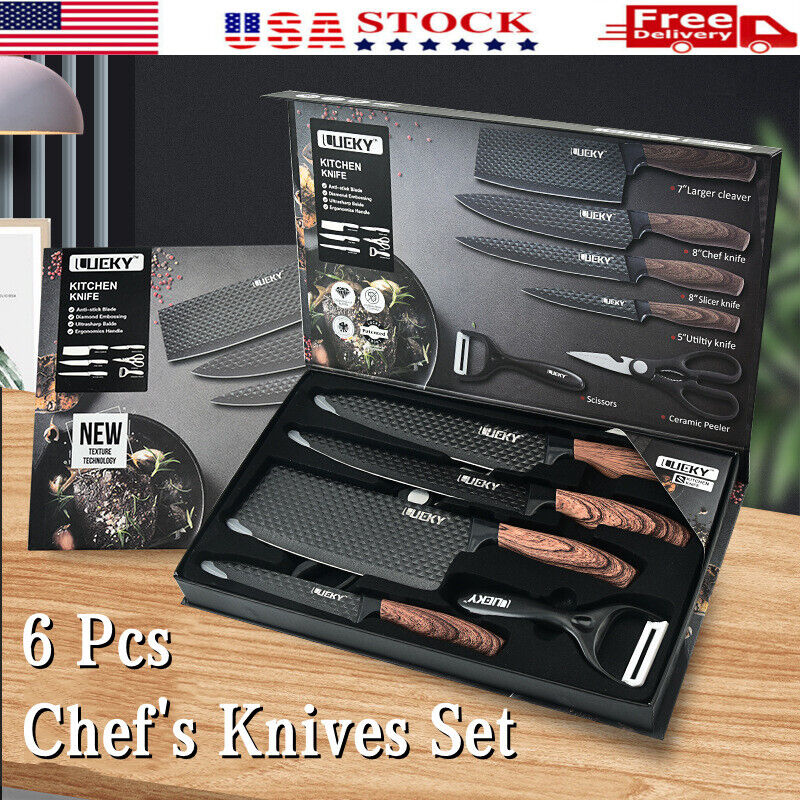 6 Pcs Kitchen Knife Set, Professional Chef Knife Set, Stainless Steel  Knife Set with Gift Case