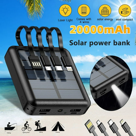 DFITO Mini Power Bank 20000mAh, Portable USB Charger, Solar Power Bank with Charging Cable, Compatible with All Kinds of Cellphones