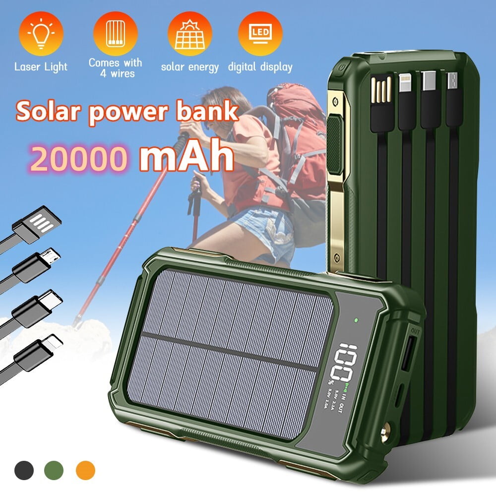 20000mAh Solar Power Bank 4 USB Portable Backup External Battery Charger for Cell Phone Green