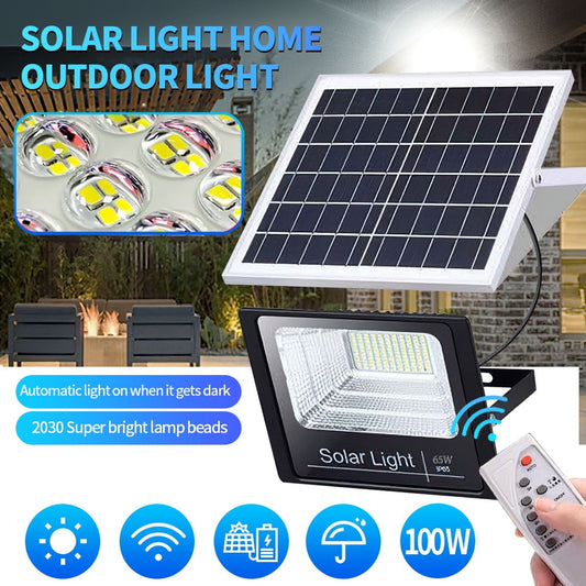 DFITO 100W Solar Flood Light Outdoor with Remote Control, 409 LEDs Super Bright Solar Powered Light, Security Spot Wall Lamp for Yard Outdoor Street Barn