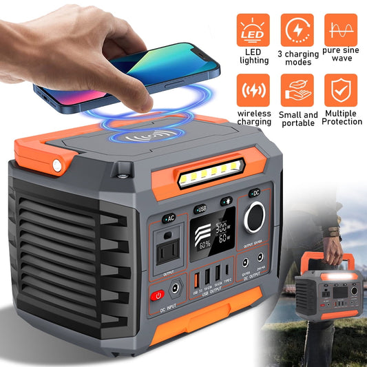 Portable Power Station 300W with Wireless Chargers,DFITO 288Wh Solar Generator for Outdoor Camping/RVs/Home