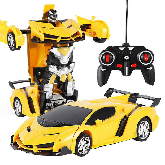 Remote Car Sport Transformer RC Robot Controller 2 IN 1 Kids Toy Toddler Gift for Forward Reverse Left/Right Vehicle Mode and Robot Mode,Yellow