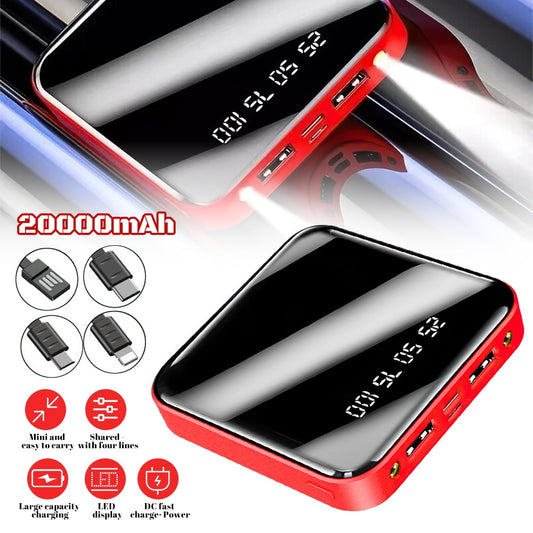 DFITO Mini Power Bank 20000mAh Dual USB Ports Mirror Screen Digital Display External Battery Pack Power Bank for Smart Cell Phone, Red