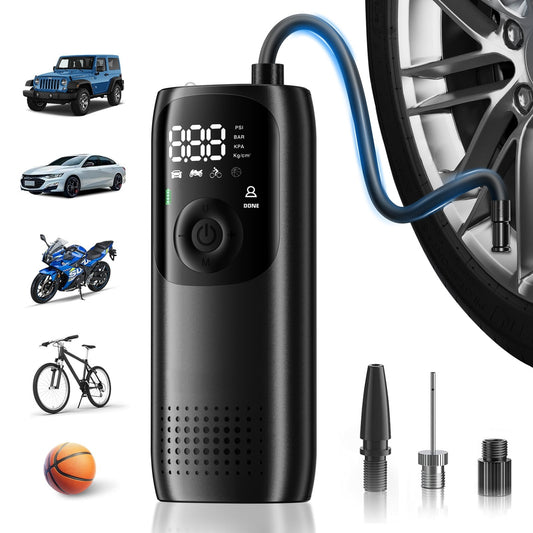 Tire Inflator Portable Air Compressor -DFITO Air Pump for Car Tires, 150PSI Electric Bike Pump, Cordless Tire Inflator, Auto Off, Tire Pump for Car, Bike, Motorcycle, Ball