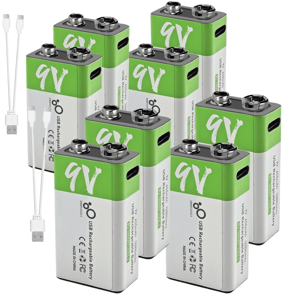 9V Rechargeable Battery 8 Pack,DFITO 650mAh USB Battery with Micro USB Port