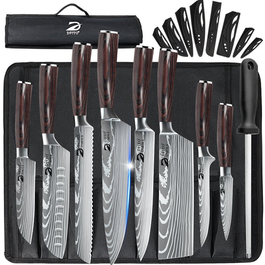 Kitchen Knife Set,DFITO 8 Pcs Professional Chef Kitchen Knife Set, Stainless Steel Cooking Knife Set, Brown