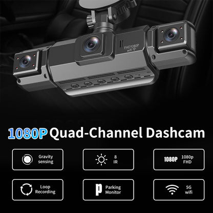 DFITO 4-Kanal-Dashcam mit 1080P-Frontkameras, Nachtsicht, HDR, G-Sensor, Loop-Aufnahme und 24-Stunden-Parkmodus